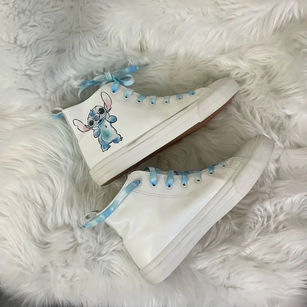 Disney Lilo & Stitch Girls White Blue Lace Up High Top Sneakers Size 6